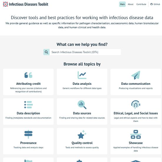 The Infectious Diseases Toolkit website, with boxes for navigation
